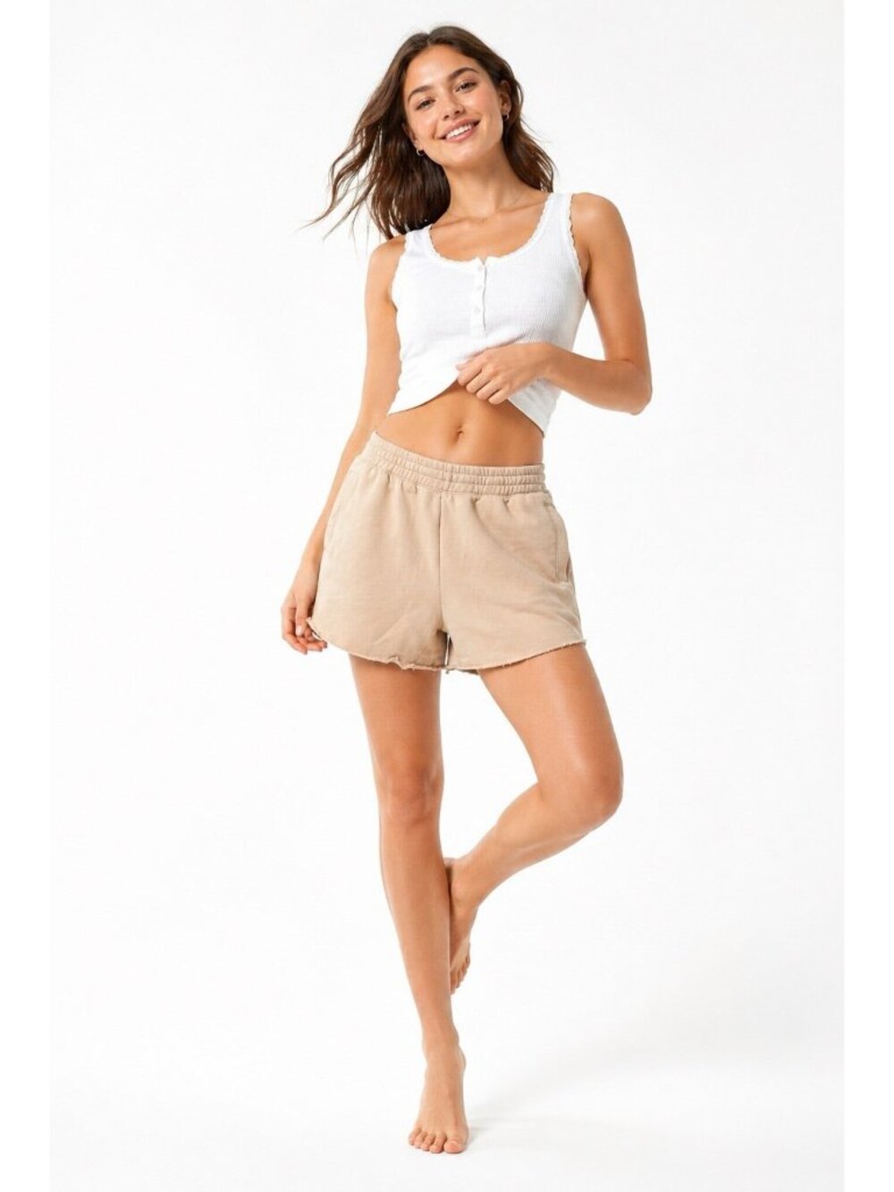 AERIE sweat shorts sweats beige MEDIUM high rise lounge athleisure pull on
